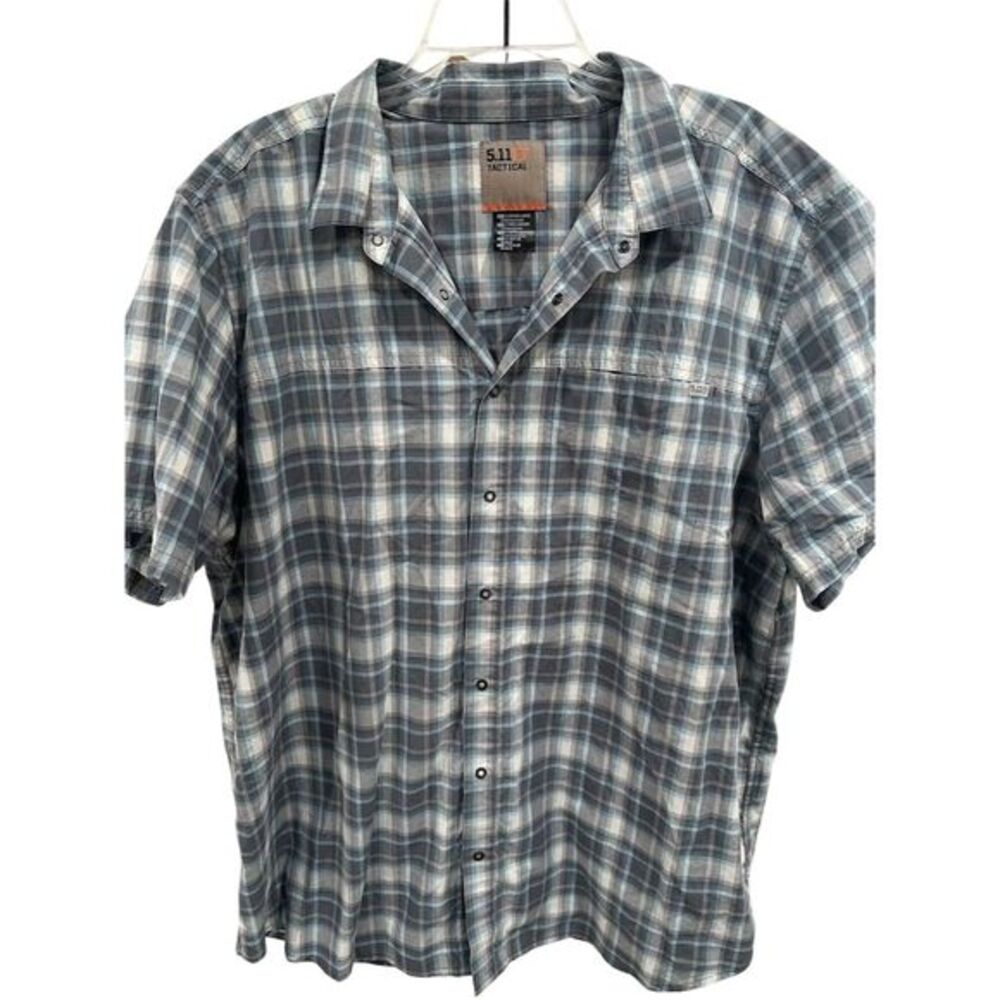 5.11 Tactical Men's 2XL Blue Plaid Short‎ Sleeve Button-Up Shirt Casual AK45